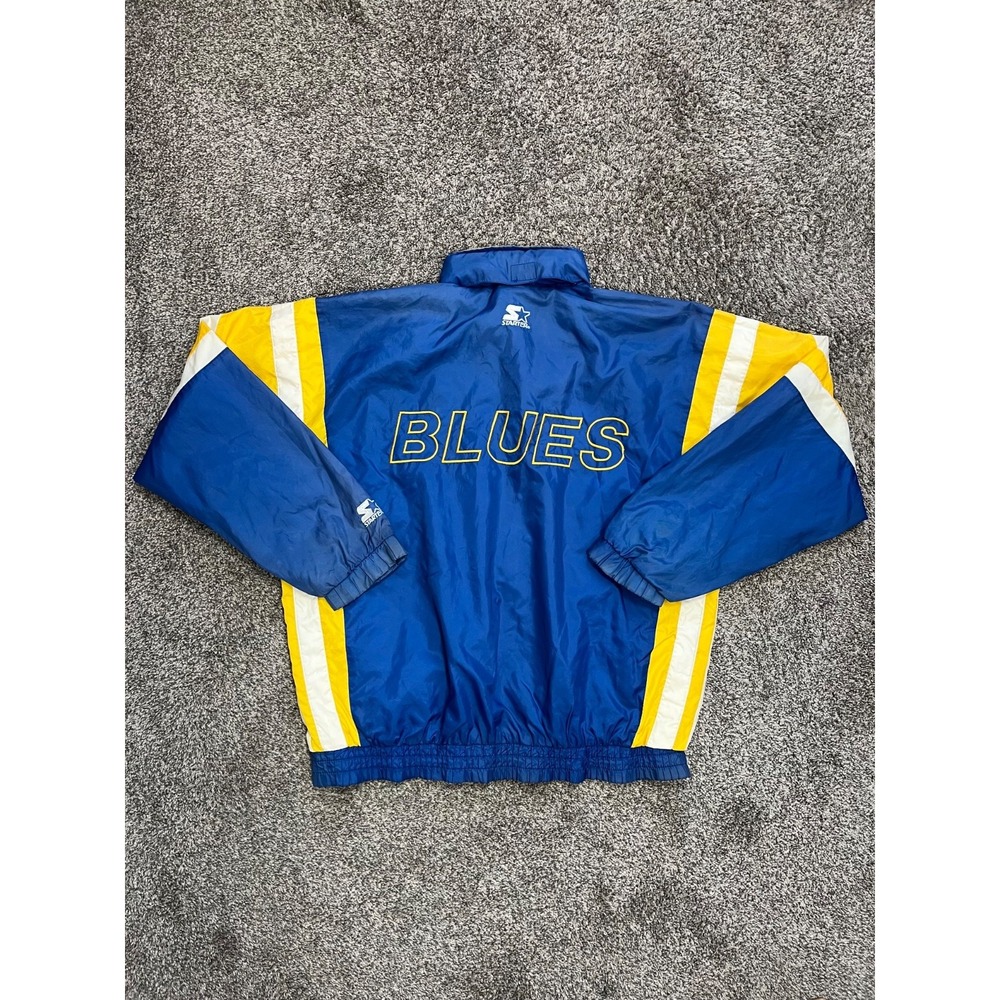 Vintage St Louis Blues Jacket Mens M Blue Yellow 90s Starter Packable Hood